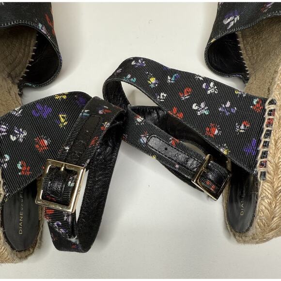 Diane Von Furstenberg Palermo Espadrille Womens 10M Black Floral Canvas Wedge - Picture 9 of 11